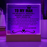 To My Man "Rest of My Life" Acrylic LED Lamp